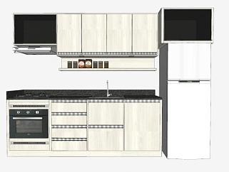 一字型厨房橱柜组合SU模型下载_sketchup草图大师SKP模型
