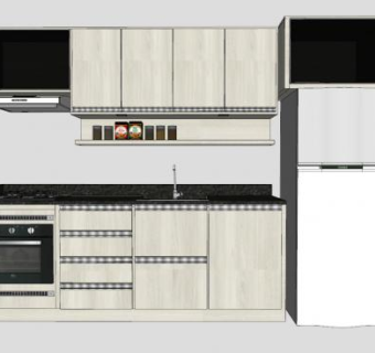 一字型厨房橱柜组合SU模型下载_sketchup草图大师SKP模型