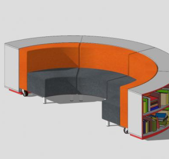 弧形沙发带弧形书架SU模型下载_sketchup草图大师SKP模型