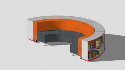弧形沙发带弧形书架SU模型下载_sketchup草图大师SKP模型