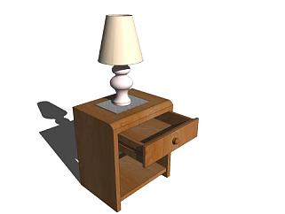 木质床头柜和桌灯SU模型下载_sketchup草图大师SKP模型
