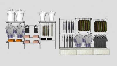 服装店架子及衣服和半身服装模特SU模型下载_sketchup草图大师SKP模型