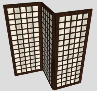 日式木质屏风隔断SU模型下载_sketchup草图大师SKP模型