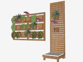 花架植物装饰和背板植物架SU模型下载_sketchup草图大师SKP模型