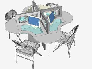 网咖特色电脑桌椅SU模型下载_sketchup草图大师SKP模型