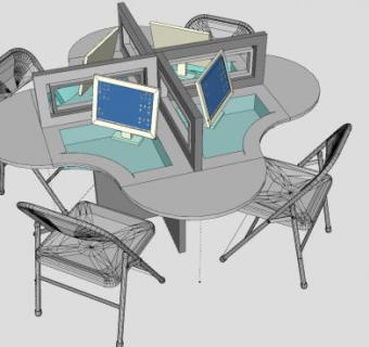 网咖特色电脑桌椅SU模型下载_sketchup草图大师SKP模型