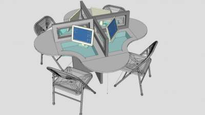 网咖特色电脑桌椅SU模型下载_sketchup草图大师SKP模型