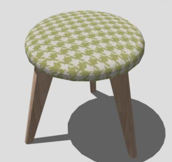 三脚木质小圆凳子SU模型下载_sketchup草图大师SKP模型