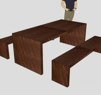 饮食店的桌椅长凳子SU模型下载_sketchup草图大师SKP模型