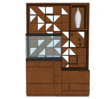 木质玄关柜隔断柜柜子SU模型下载_sketchup草图大师SKP模型