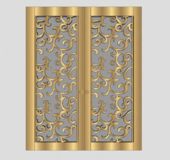 金色铝门双开门推拉门SU模型下载_sketchup草图大师SKP模型
