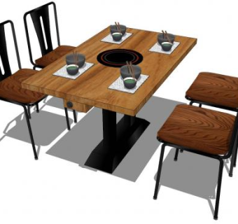 火锅店方形桌椅SU模型下载_sketchup草图大师SKP模型