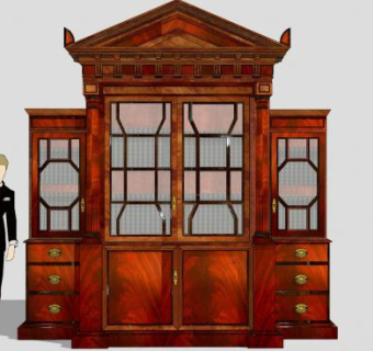 中式风格书橱书柜SU模型下载_sketchup草图大师SKP模型