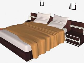 现代双人床带床头柜家具SU模型下载_sketchup草图大师SKP模型