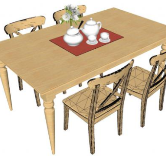 简易木质餐桌椅家具SU模型下载_sketchup草图大师SKP模型