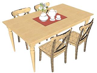 简易木质餐桌椅家具SU模型下载_sketchup草图大师SKP模型