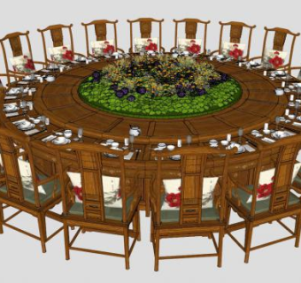 火锅大转桌电动圆桌餐桌椅SU模型下载_sketchup草图大师SKP模型
