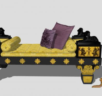 中式卧榻沙发和挂衣架SU模型下载_sketchup草图大师SKP模型