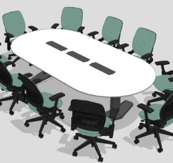 椭圆形会议桌SU模型下载_sketchup草图大师SKP模型