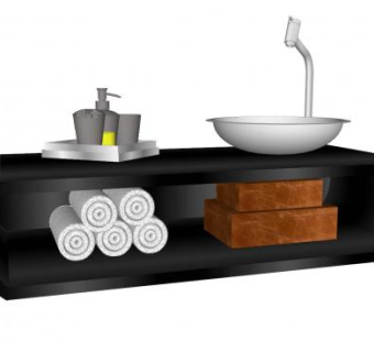 黑色浴室柜洗手池盆SU模型下载_sketchup草图大师SKP模型