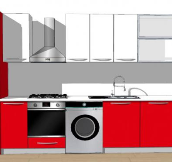 现代简约厨房厨具红色风SU模型下载_sketchup草图大师SKP模型