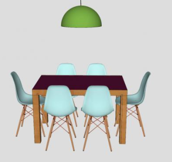 简易木质餐桌椅SU模型下载_sketchup草图大师SKP模型