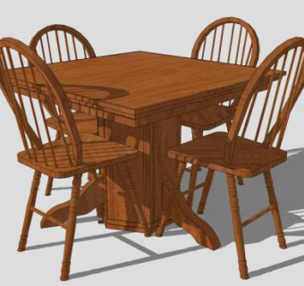 实木四人餐桌椅SU模型下载_sketchup草图大师SKP模型
