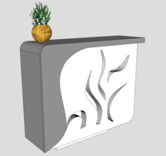 前台桌子小花盆SU模型下载_sketchup草图大师SKP模型