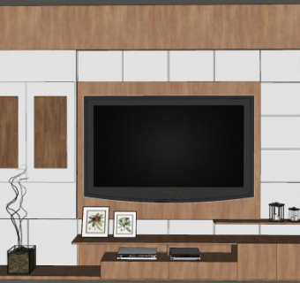 木制板式电视背景墙SU模型下载_sketchup草图大师SKP模型