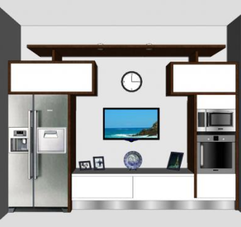 现代电视柜带双开门冰箱SU模型下载_sketchup草图大师SKP模型