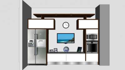 现代电视柜带双开门冰箱SU模型下载_sketchup草图大师SKP模型