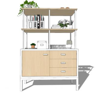 矮柜书柜装饰架SU模型下载_sketchup草图大师SKP模型