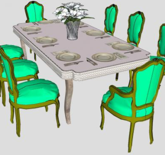 欧式餐桌椅八人座SU模型下载_sketchup草图大师SKP模型