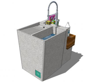 现代水泥砌的洗手池水龙头SU模型下载_sketchup草图大师SKP模型