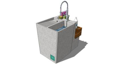 现代水泥砌的洗手池水龙头SU模型下载_sketchup草图大师SKP模型