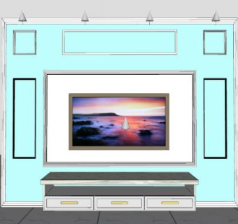 淡蓝色电视背景墙SU模型下载_sketchup草图大师SKP模型