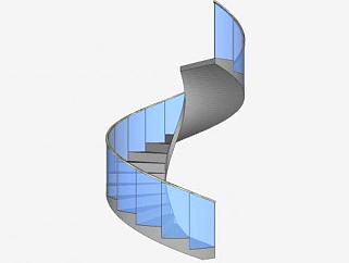 玻璃<em>扶手旋转楼梯</em>SU模型下载_sketchup草图大师SKP模型