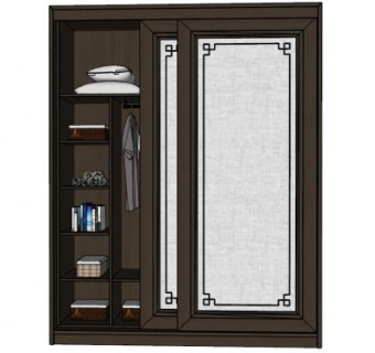 新中式衣柜衣橱家具SU模型下载_sketchup草图大师SKP模型