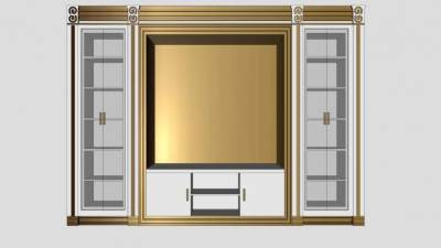 卧房书柜电视柜组合SU模型下载_sketchup草图大师SKP模型