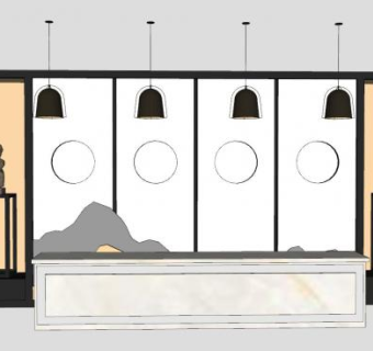 中式前台背景墙SU模型下载_sketchup草图大师SKP模型