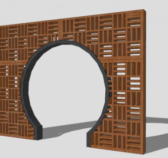 中式木质景墙设计SU模型下载_sketchup草图大师SKP模型
