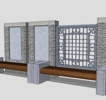中国风古典创意景墙设计SU模型下载_sketchup草图大师SKP模型