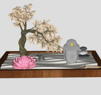 佛首禅意莲花盆景SU模型下载_sketchup草图大师SKP模型