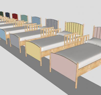 木制单人床床铺家具SU模型下载_sketchup草图大师SKP模型