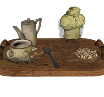 木质茶具茶桌小品SU模型下载_sketchup草图大师SKP模型