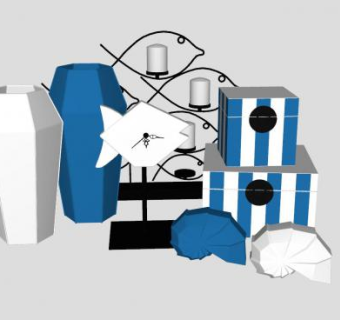 蓝白色工艺品花瓶摆件装饰品SU模型下载_sketchup草图大师SKP模型