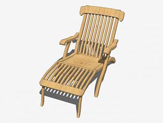 中式现代木质单人躺椅SU模型下载_sketchup草图大师SKP模型