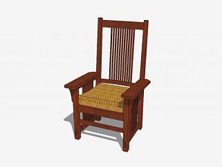中式古典木质单人扶手椅SU模型下载_sketchup草图大师SKP模型