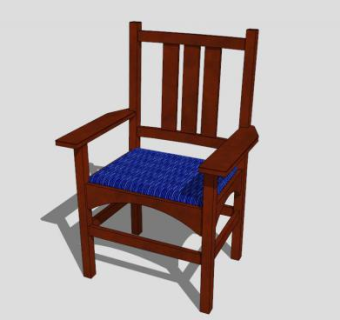 新中式古典木质单人扶手椅SU模型下载_sketchup草图大师SKP模型