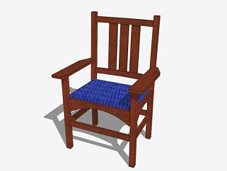 新中式古典木质单人扶手椅SU模型下载_sketchup草图大师SKP模型
